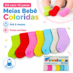Kit 10 Pares Meia Bebê Colorida Recém Nascido Até 6 Meses Menino Menina Enxoval