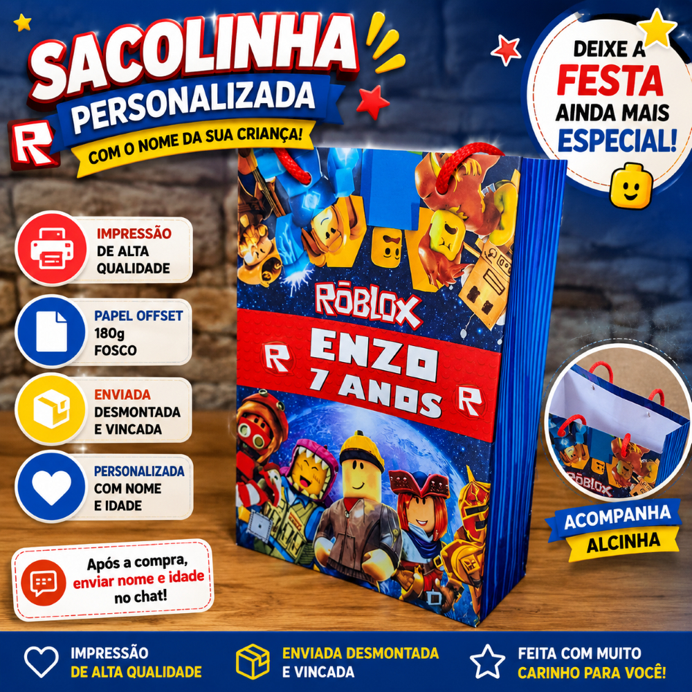 10/15 Sacolinhas Personalizadas Festa (ROBLOX)
