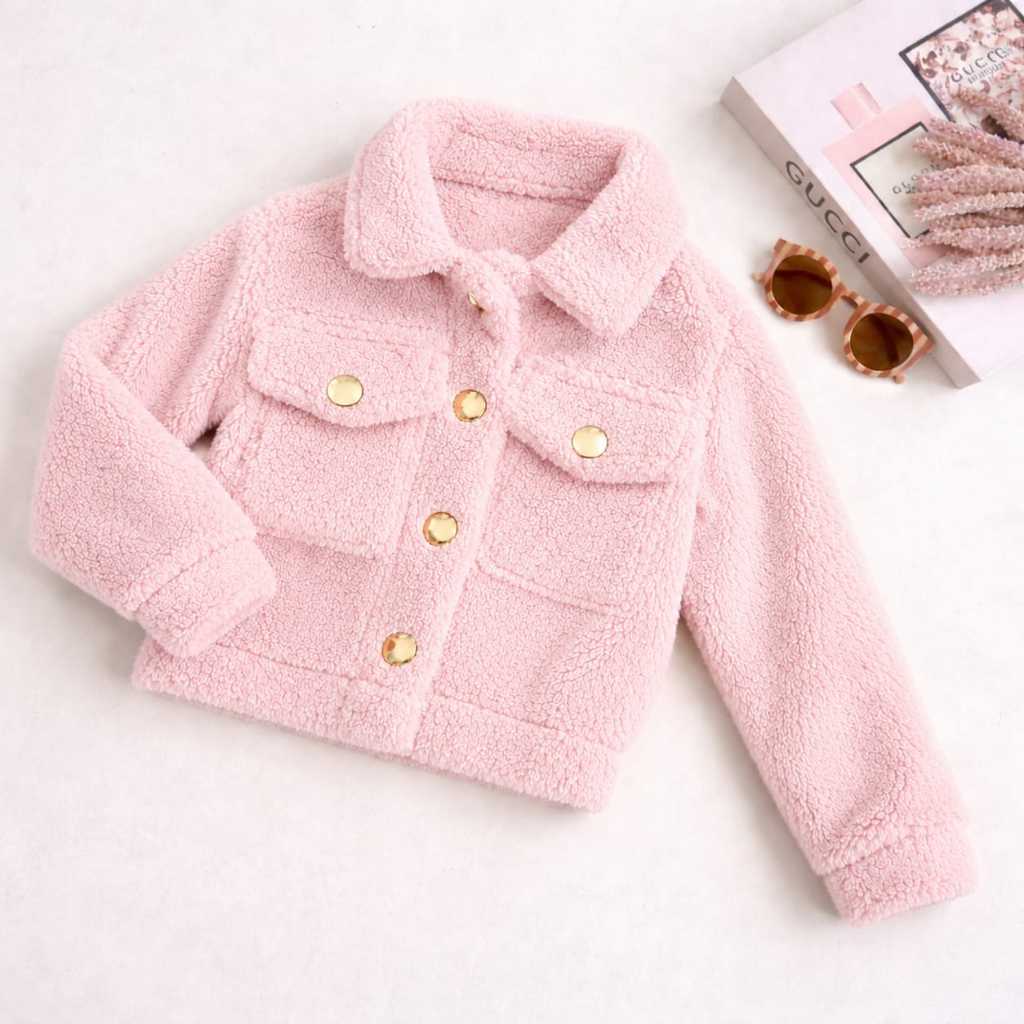Casaco Menina Teddy infantil com bolsos funcionais na frente super macio,quentinho para o inverno
