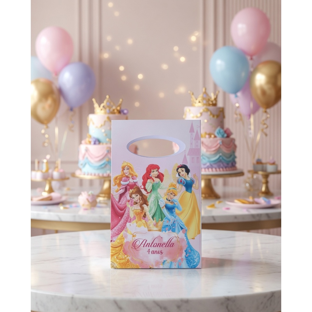 Sacolinha Pequena Lembrancinha Personalizada Princesas 2 (PEGUE E MONTE)