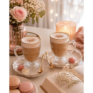 Kit 2  Xícaras de Vidro Cristal Borda Dourada 190ml para Café Cappuccino Latte Chá Elegante Vintage Luxo Presente