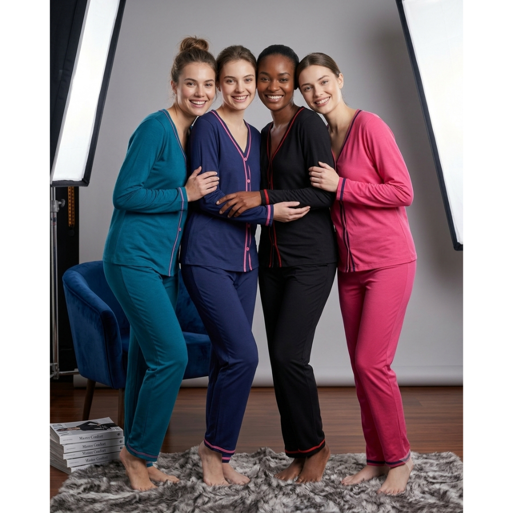 Pijama Feminino Longo Pv Master Conjunto Blusa manga longa e Calça, Macio e Confortável P, M, G, GG