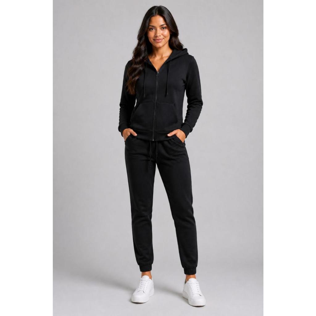 Conjunto de Moletom Feminino com Ziper Moletom Importado Calça Jogger e Casaco com Capuz do P ao GG