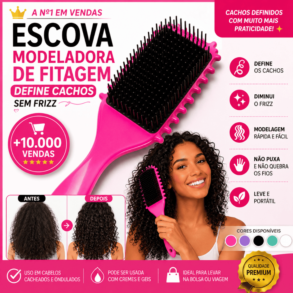 Escova Modeladora de Fitagem Curl Pente Portátil Para Cachos/Ondulados Profissional