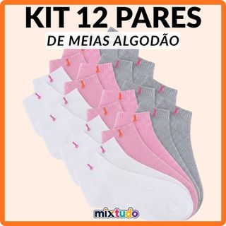 Kit 12 Pares Meias Cano Baixo Algodão Feminina Conforto Diário