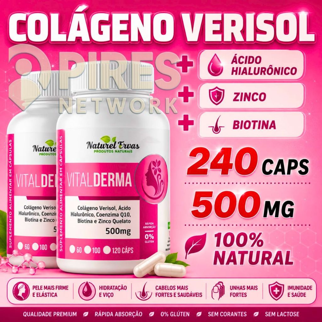Colageno Verisol + acido hialuronico zinco Biotina Coenzima Q10 mais completo 120 cápsulas