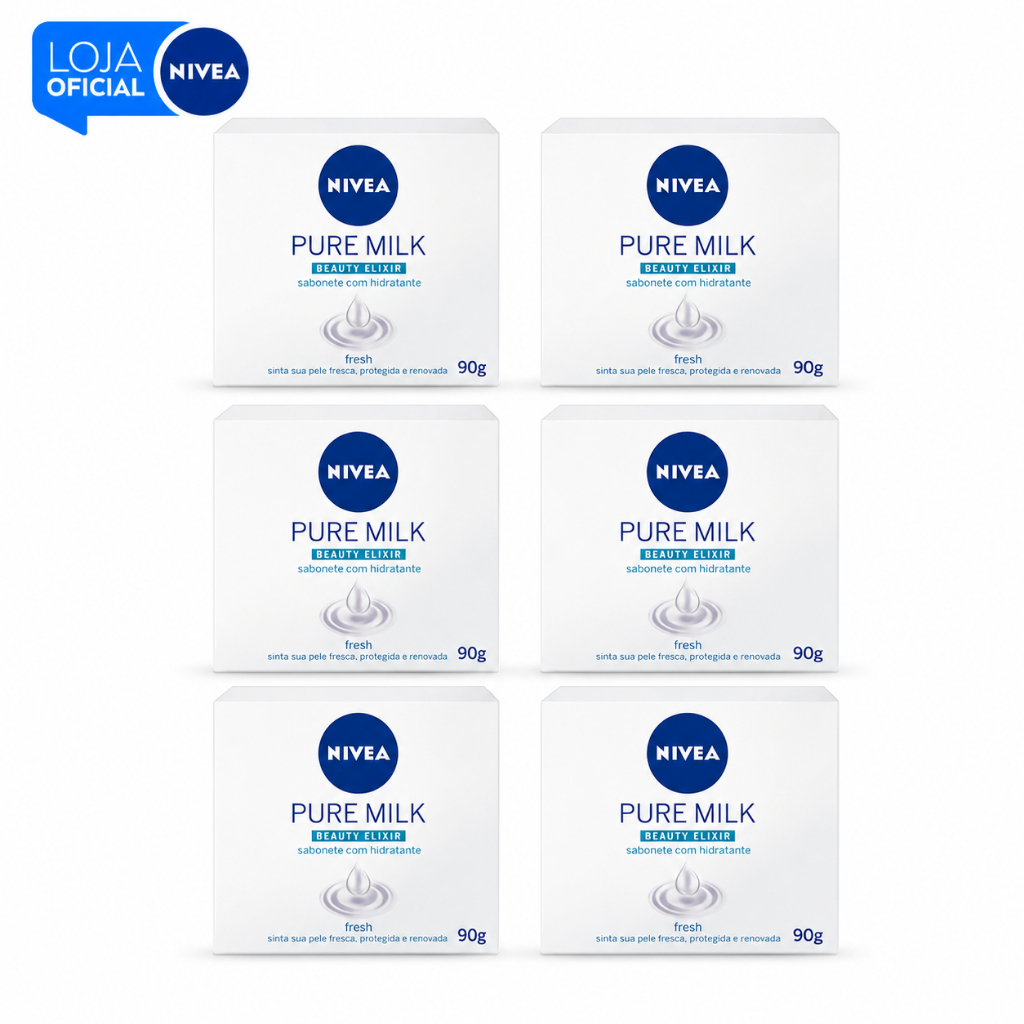 KIT NIVEA Sabonete em Barra Pure Milk Fresh 90g - 6 Unidades