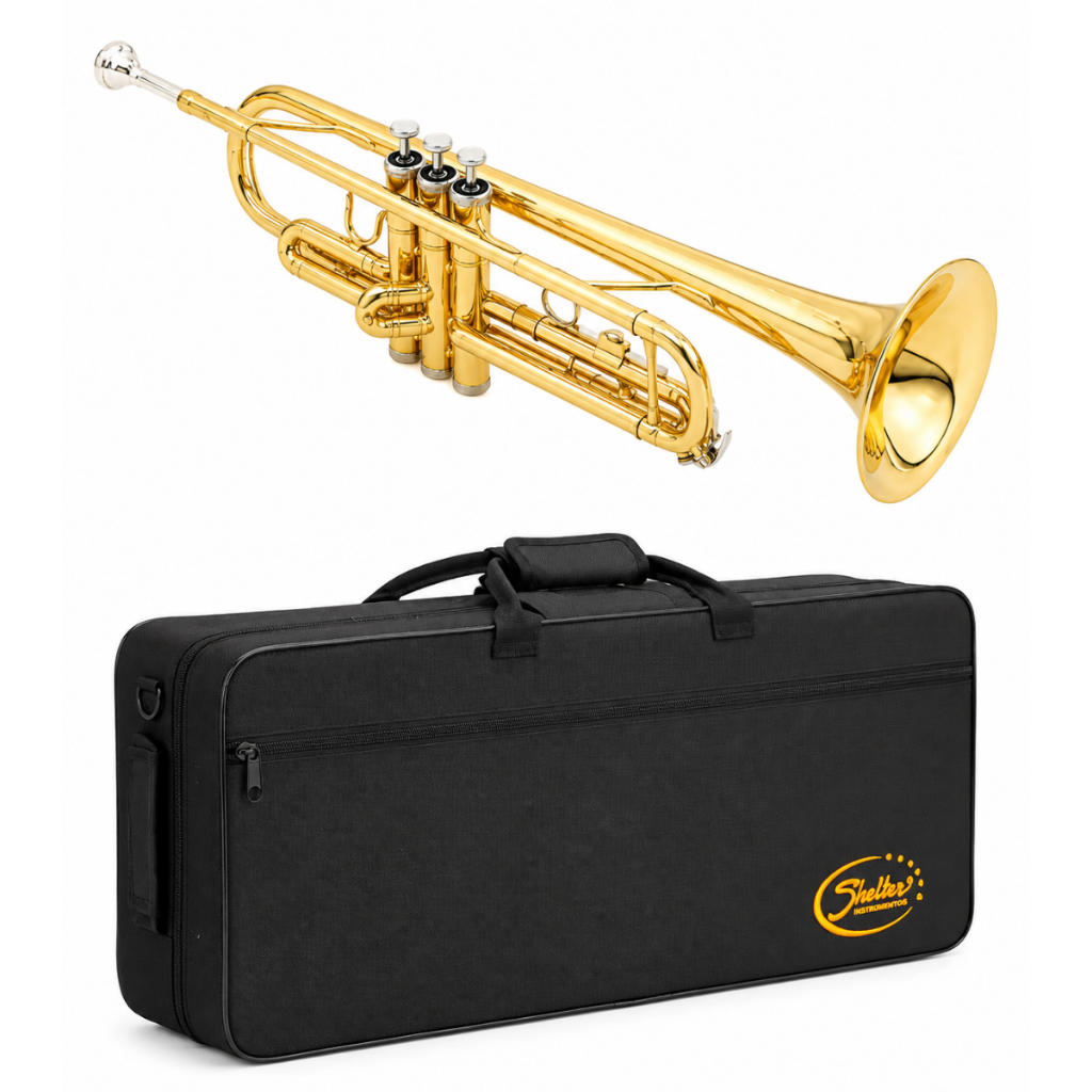 Trompete Shelter + Case Sft6418l Bb Pistões Inox Anel Regulável