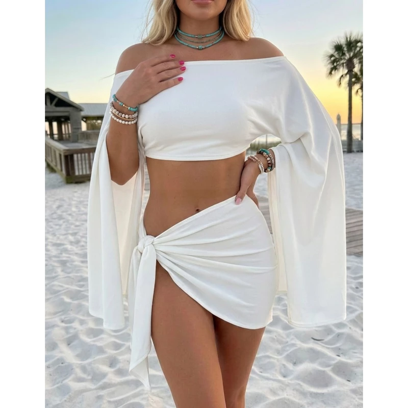 Conjunto de Saída de Praia Feminino com Saia