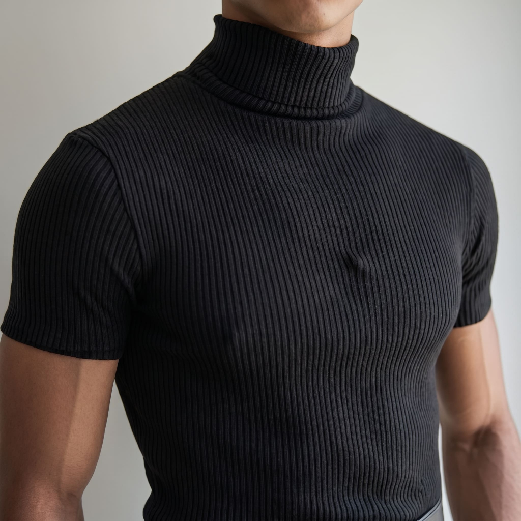 Camisa Masculina Canelada Gola Alta Casual Esporte Fino Gola Alta estilo Old Money