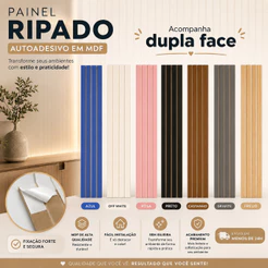KIT ATÉ 40 PLACAS Painel Ripado Autoadesivo em MDF 45x11cm Parede Decorativa
