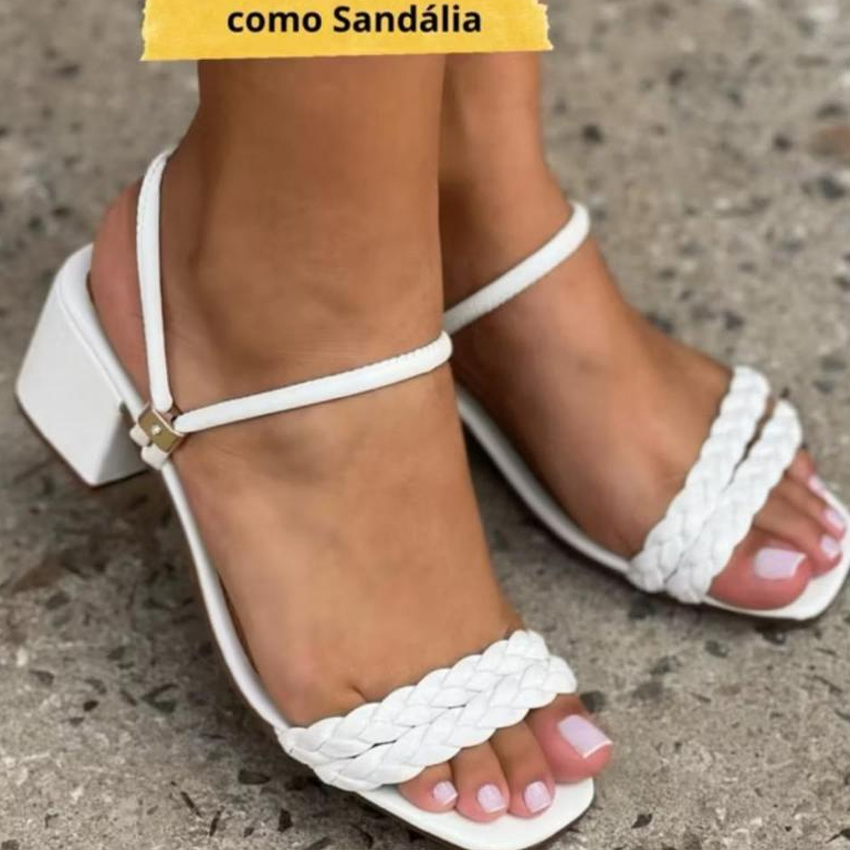 Sandália Salto Feminina Stillus Tiras Trançadas Tamanco Salto Médio Palmilha Confortável — imagem 2 de 2