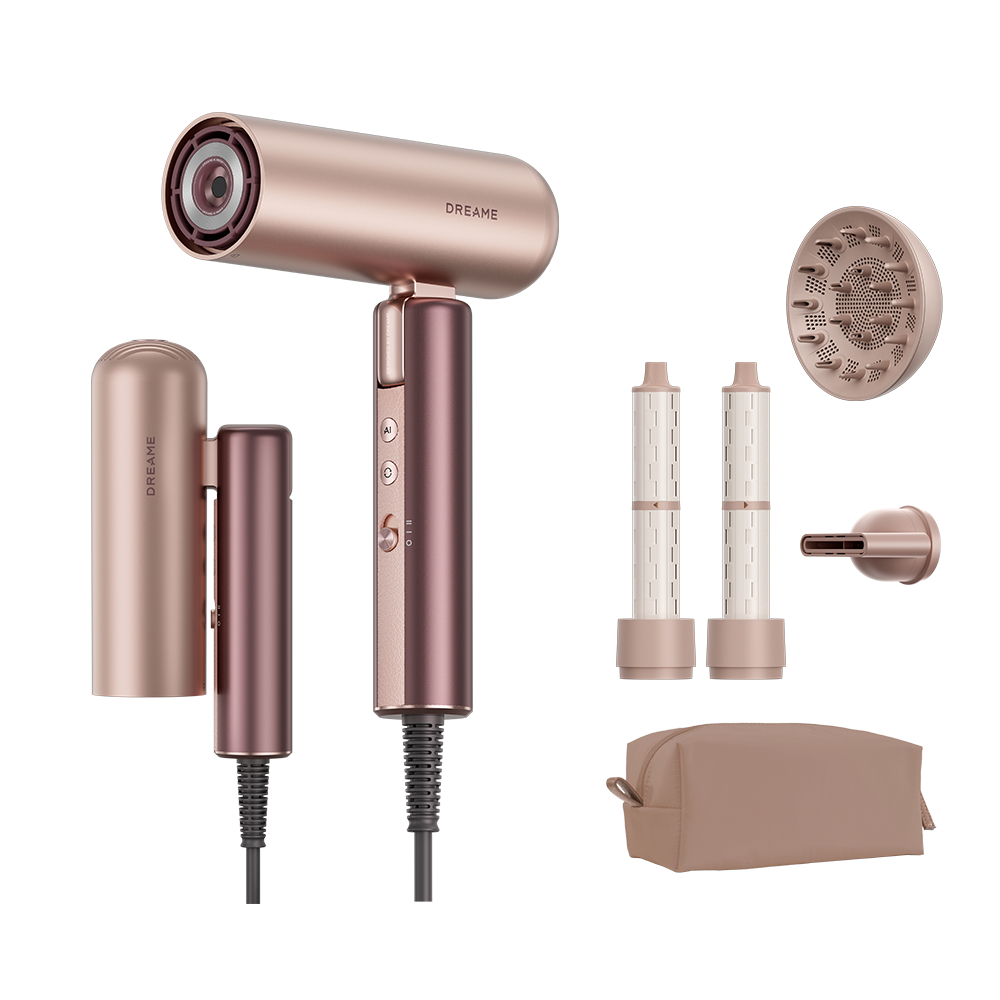 DREAME Pocket Aura Secador de Cabelo Portátil Bivolt,Controle Inteligente de Temperatura,com Acessórios para Modelagem