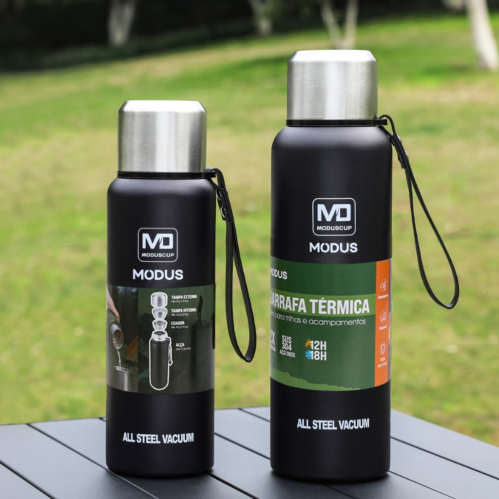 MODUS Garrafa Térmica Aço Inoxidável 1000ML 1500ML Com Bolsa Térmica Portátil Parede Dupla Quente e Frio