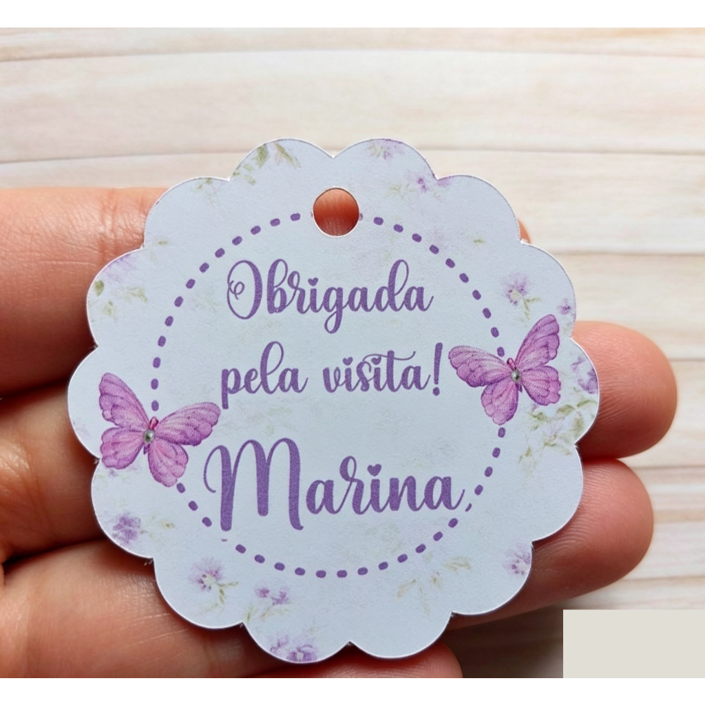 Tag  Agradecimento Personalizada  Jardim Encantado Borboleta Lilás Floral Lembrancinha Maternidade Festa  - ENVIO RÁPID