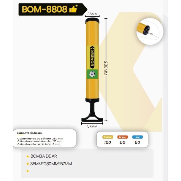 Bomba de Ar manual com Bico Para encher Bola de Vôlei Futebol Basquete BOM-8808