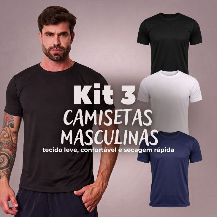 Kit 3 Camisa Masculina Dry Fit Academia Fitness Corrida Treino Musculação