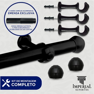 Varão de Cortina Simples 2,50 Metros 28mm Grosso Conjunto de Instalação Completo Várias C…
