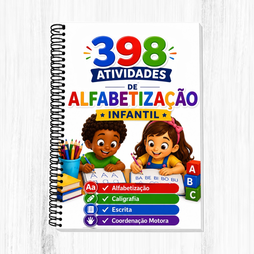 Livro de Alfabetização Infantil A4 | 398 Atividades para Aprender a Ler e Escrever