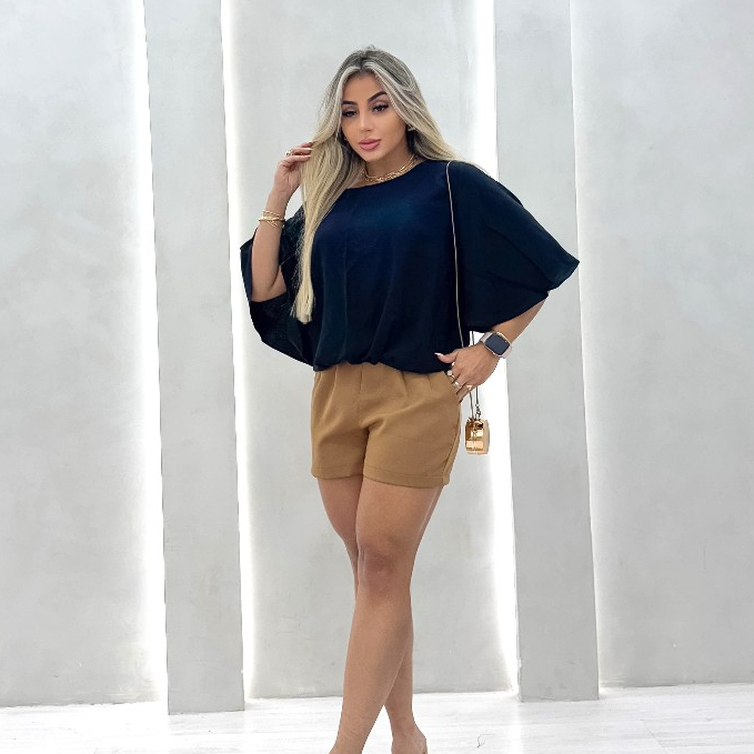 Blusa Feminina Viscolinho Manga Morcego Ombro a Ombro Confortável Elegante Moda Feminina