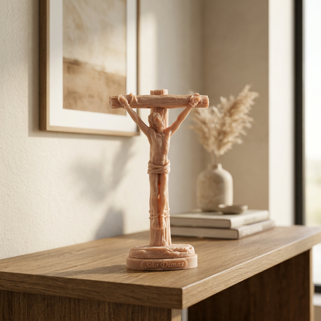 Estátua São Dimas Rosa 14 cm de Resina Para Altar Católico Oratório Lar Decoração Devocional Presente Religioso de Fé