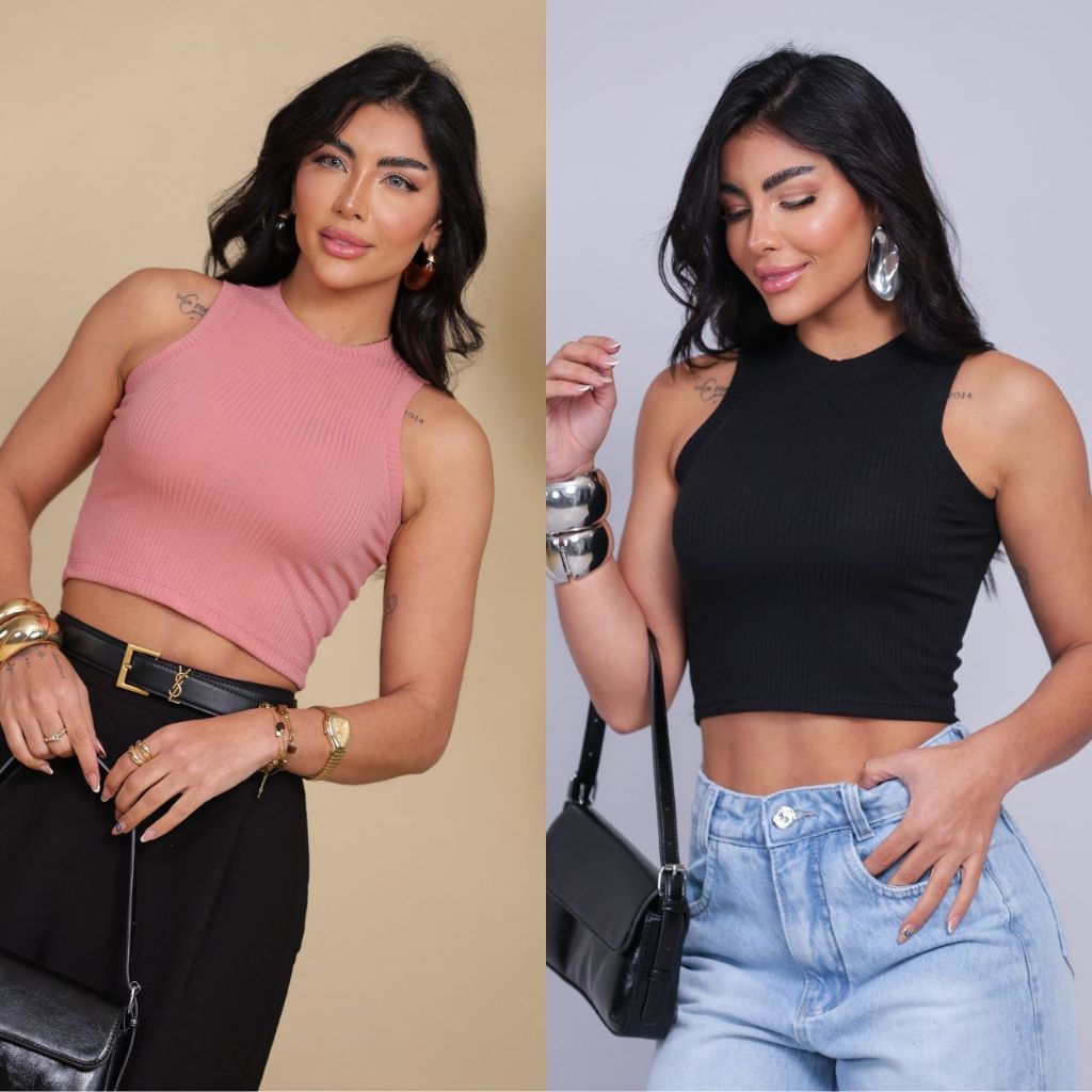 KIT 2 CROPPED FEMININO CANELADO VERSÁTIL CONFORTÁVEL TAM ÚNICO 36/38