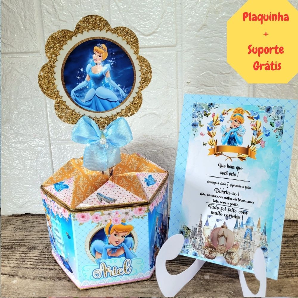 Centro de Mesa Cinderela + Plaquinha Cachepô Personalizado Festa/Aniversário/Infantil/Lembrancinha/Decoração/Enfeite/Ar