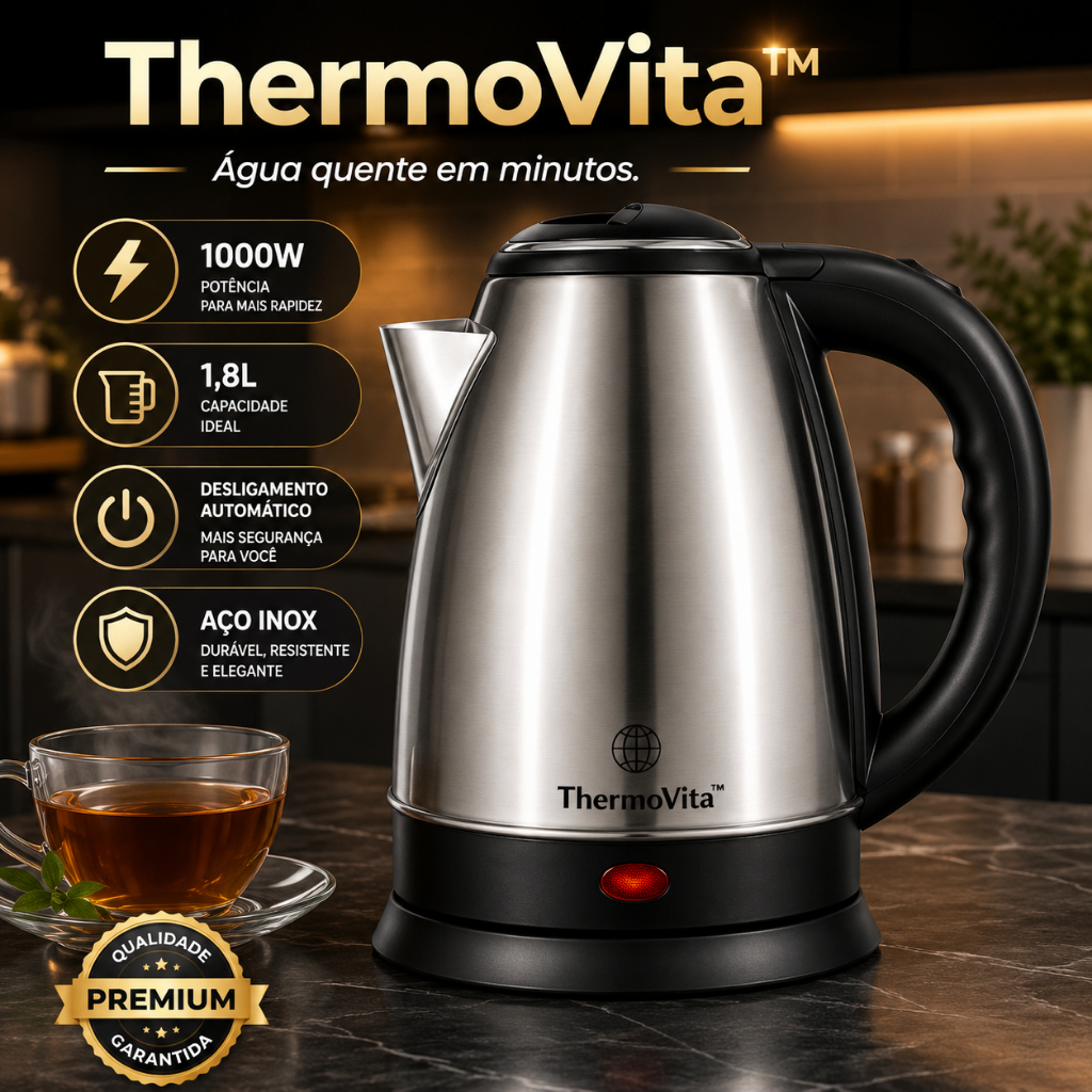 Chaleira Elétrica Inox 1,8L 1000W 127V Desligamento Automático Base 360° Aquecimento Rápido
