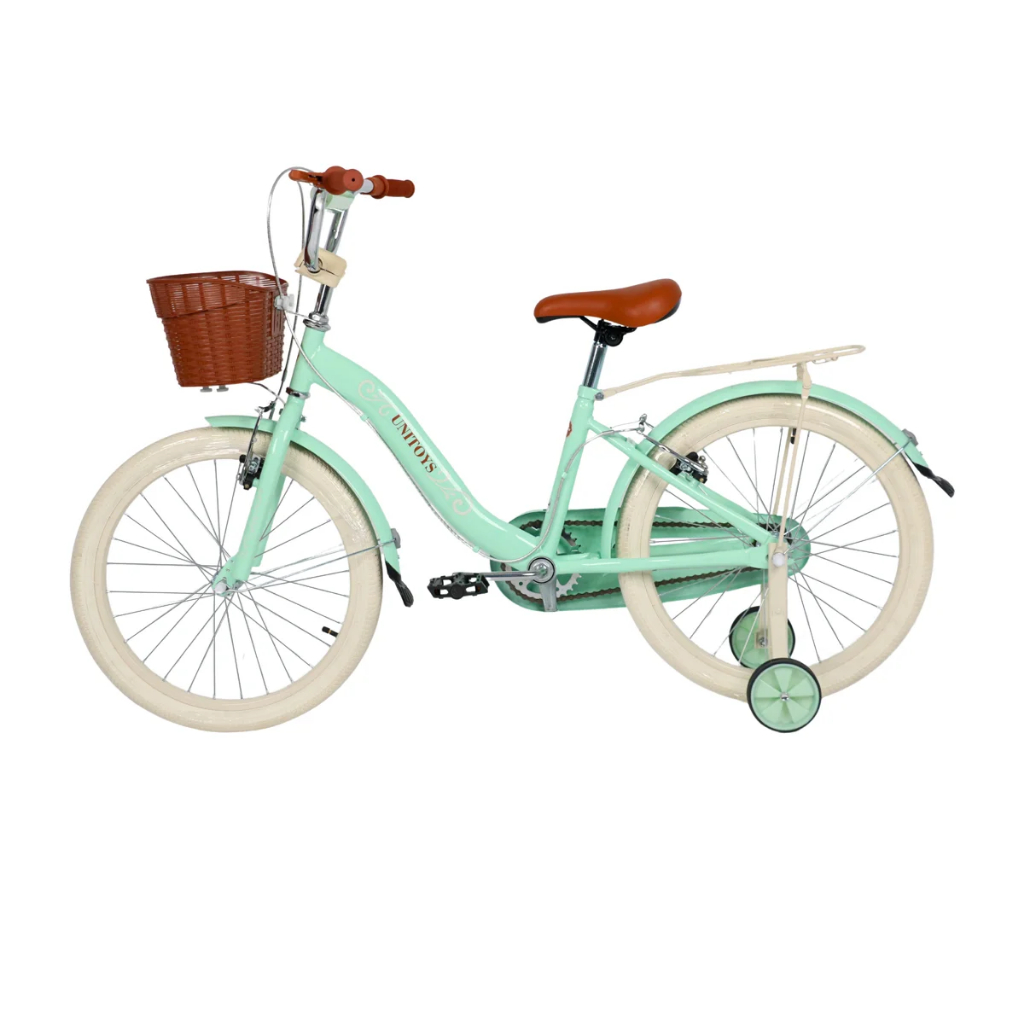 Bicicleta Infantil Verde Água Vintage Aro 20 e Aro 16 Com Cestinha - Unitoys
