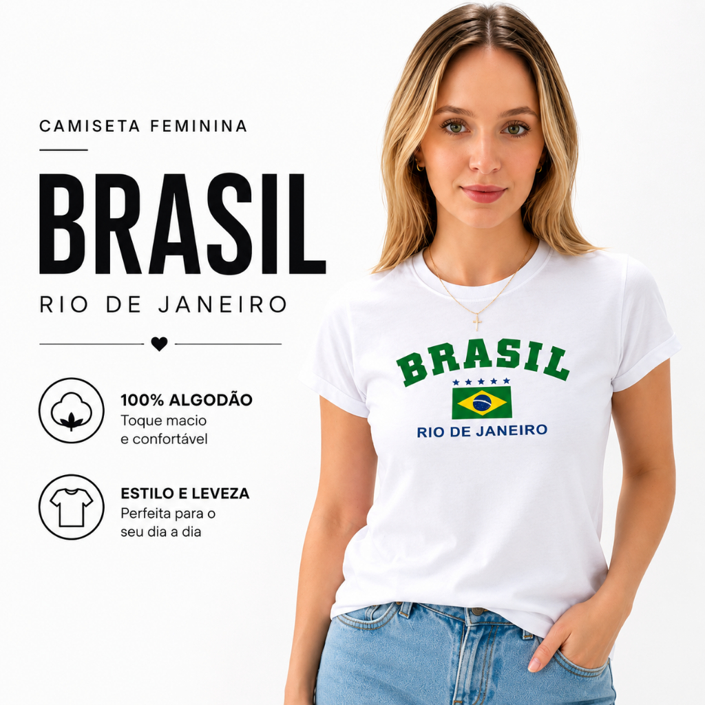 Camisa Do Brasil Baby Look Algodão Camiseta