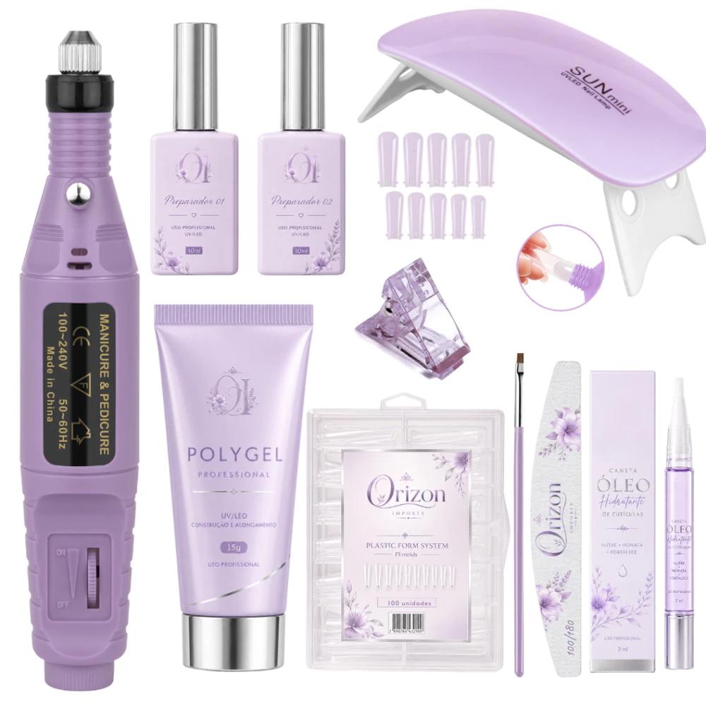 KIT POLYGEL + LIXADEIRA CANETA + CABINE SUN MINI + MOLD F1
