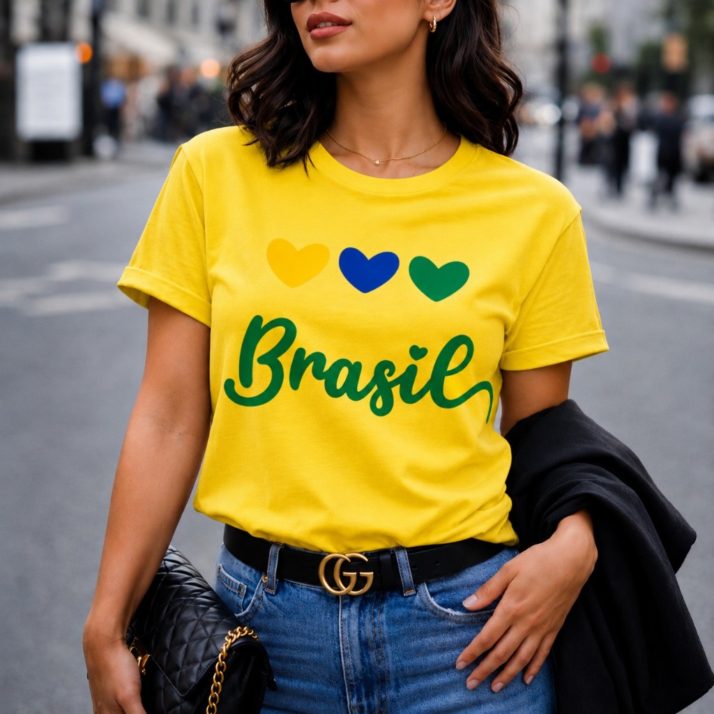 Camisa feminina estilosa Brasil estampa premium tecido confortável patriota eleição 100% algodão jogo do brasil 2026