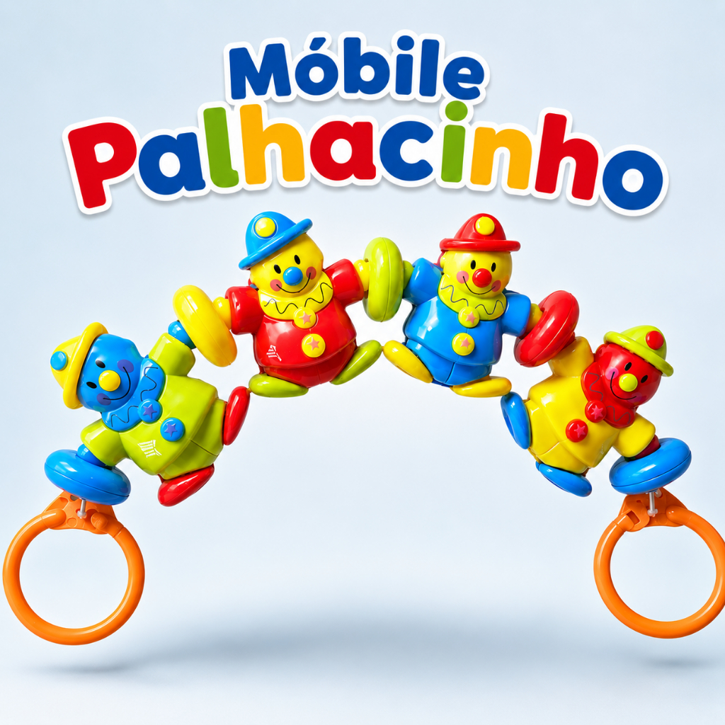 Móbile Palhacinho para Carrinho Colorido Brinquedo Sensorial Infantil Chocalho