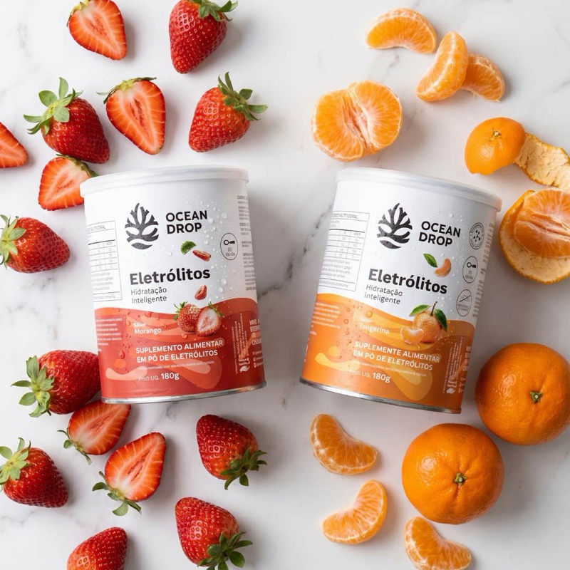Eletrólitos em Pó Ocean Drop sabor Limão, tangerina, morango 180g