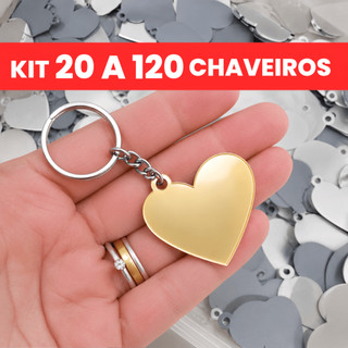 Kit Chaveiros de Coração em Acrílico Espelhado 4cm Dourado, Rose, Prata ou Bronze - Sem personalização
