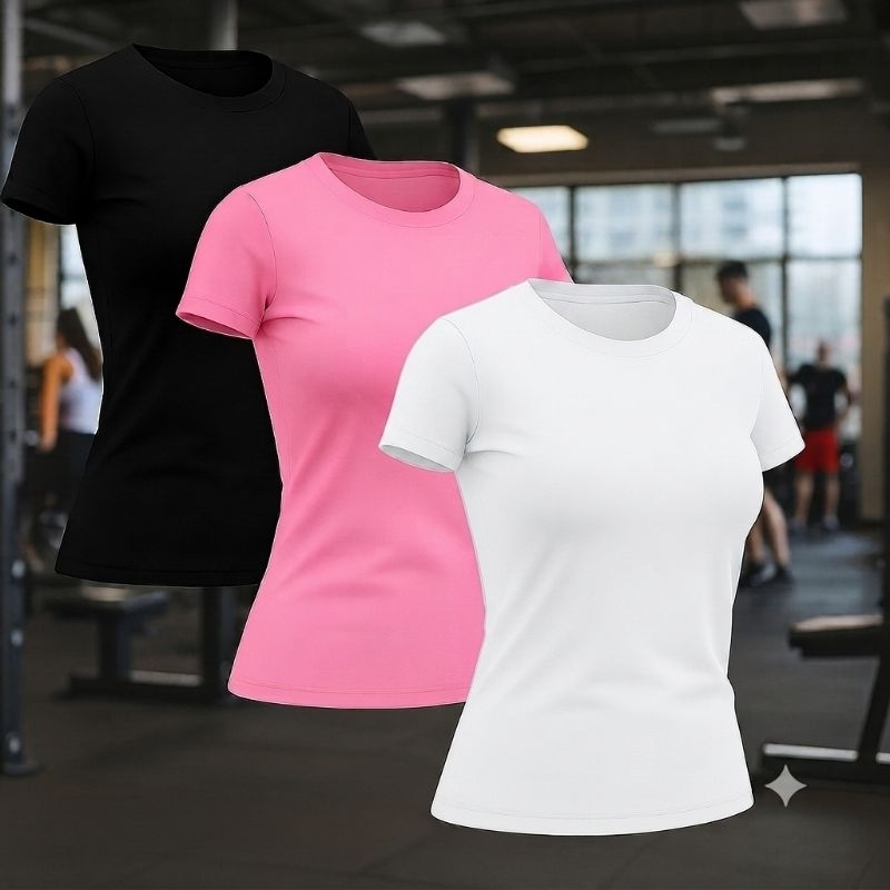 KIT 3 CAMISETA DRY FIT FEMININA BABY LOOK (LISA )ACADEMIA