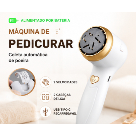Lixa Elétrica para Pés Recarregável USB Tipo C Removedor de Calos 2 Velocidades Coleta de Poeira