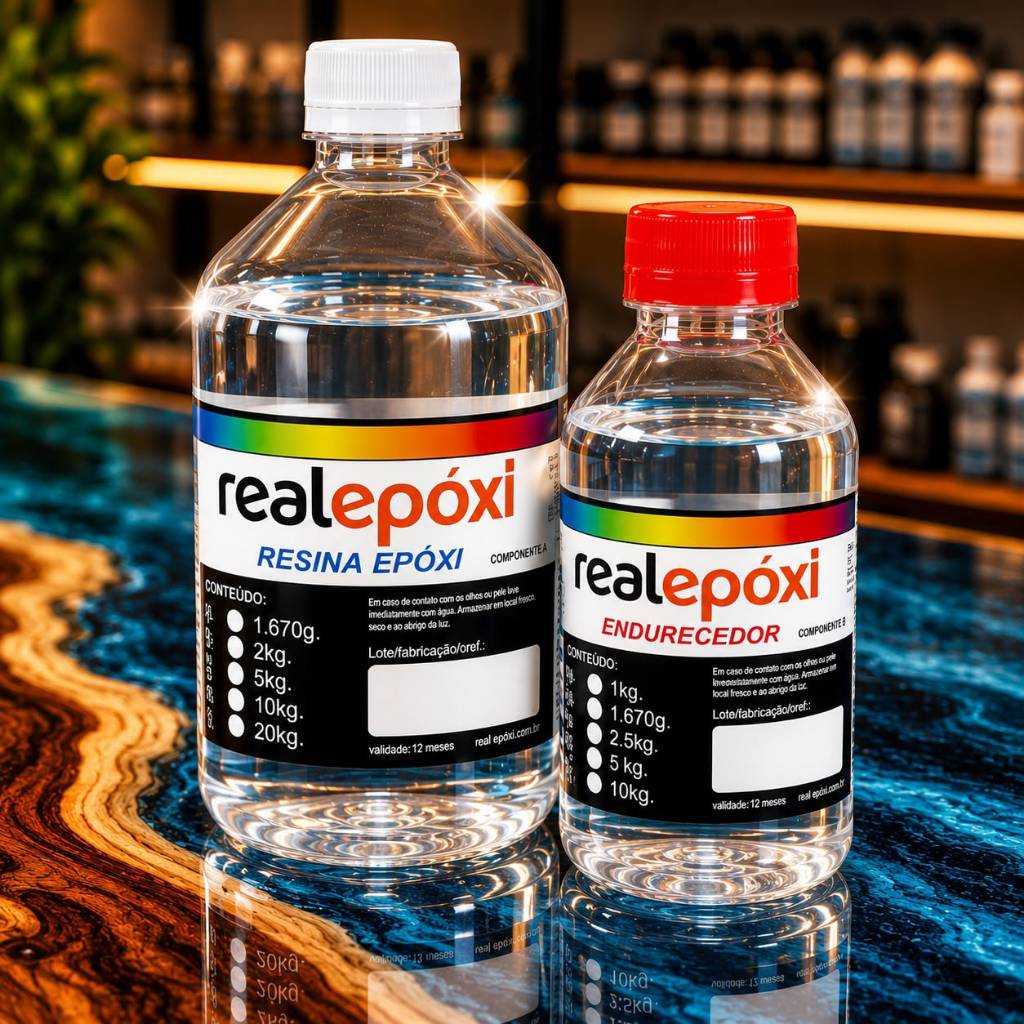 Resina Epóxi Cristal Média Viscosidade Kit 1,5 Kg Real Epóxi p/ Artesanatos - Proteção UV