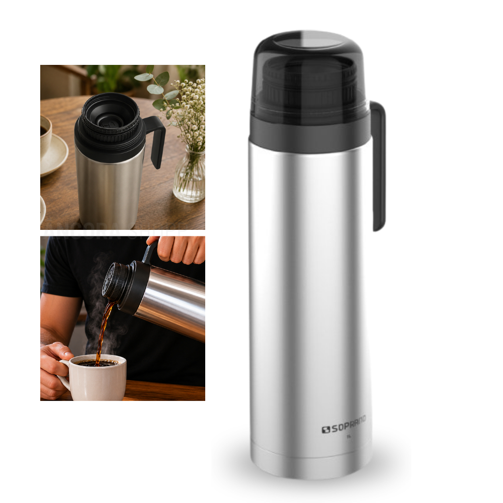 Garrafa Térmica Slim Inox 1 Litro para Bebidas Quente Frio Soprano Ágata de Inox Alumínio até 10hrs