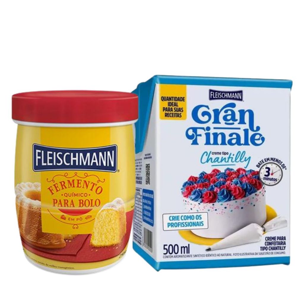 Kit Fleischmann Fermento em Pó Químico 250g + Fleisch Creme Chantilly 500ml