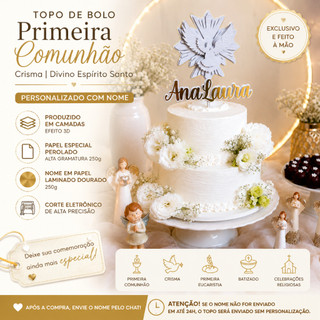 Topo de bolo Primeira Cominhão - Espírito Santo - Topo de Crisma - Topo personalizado com nome - Batizado