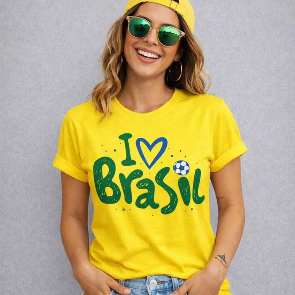 Camiseta Estampada Brasil HEXA I LOVE BRASIL Masculina Blusa Feminina 100% algodão Seleção Brasileira Copa Mundo