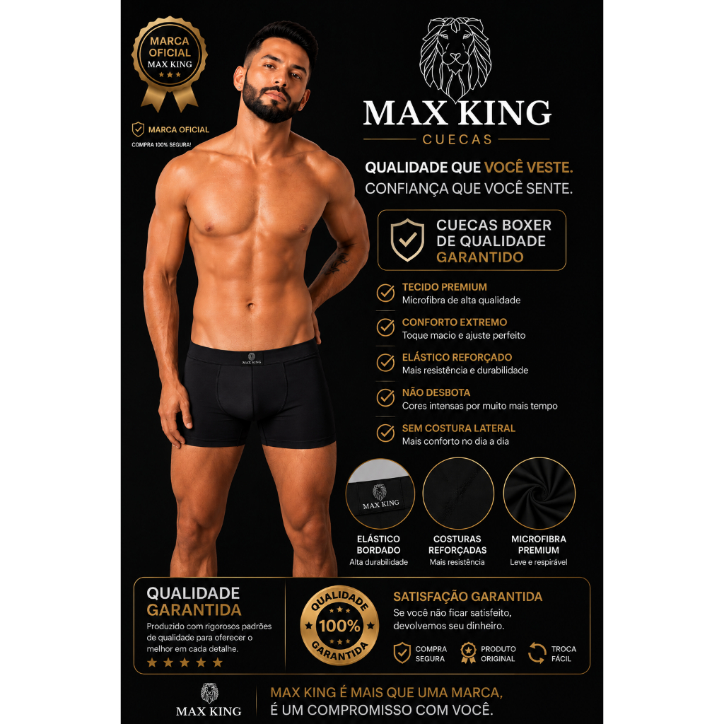 Kits De Cuecas Boxer Adulto Lisa Tecido Microfibra Premium Cós Da Cintura Embutido Original — imagem 2 de 2