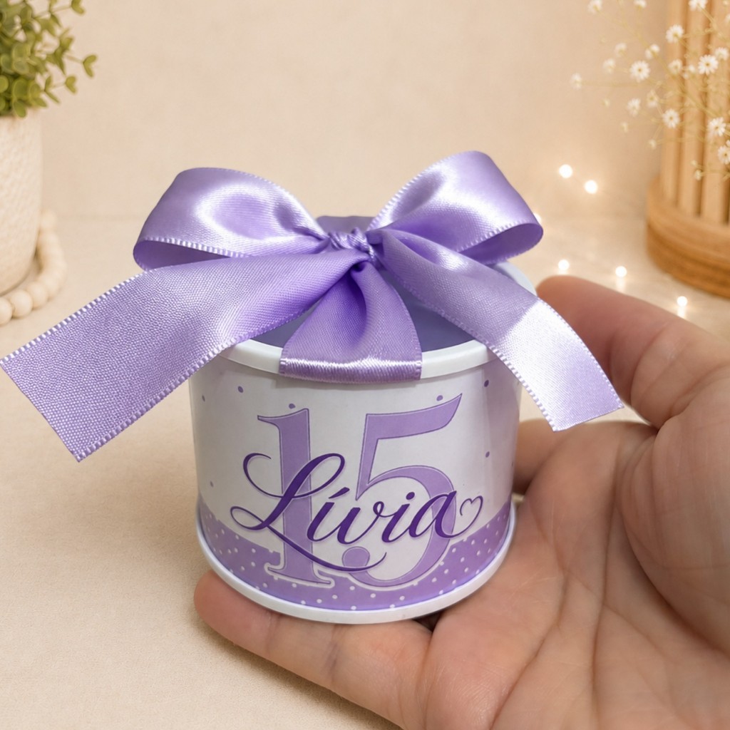 KIT TUBOLATA PERSONALIZADA 5X6 - 15 ANOS LILÁS - LEMBRANCINHAS - DEBUTANTE - ANIVERSÁRIO - FESTA 15 ANOS