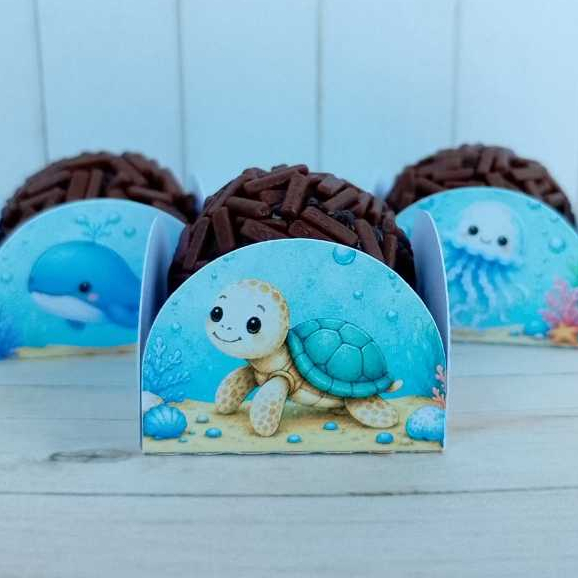 Forminhas 4 pétalas Fundo do Mar Festa Infantil Para Doces Docinhos Brigadeiro Kit 50 200 Unidades Decoração Aniversário