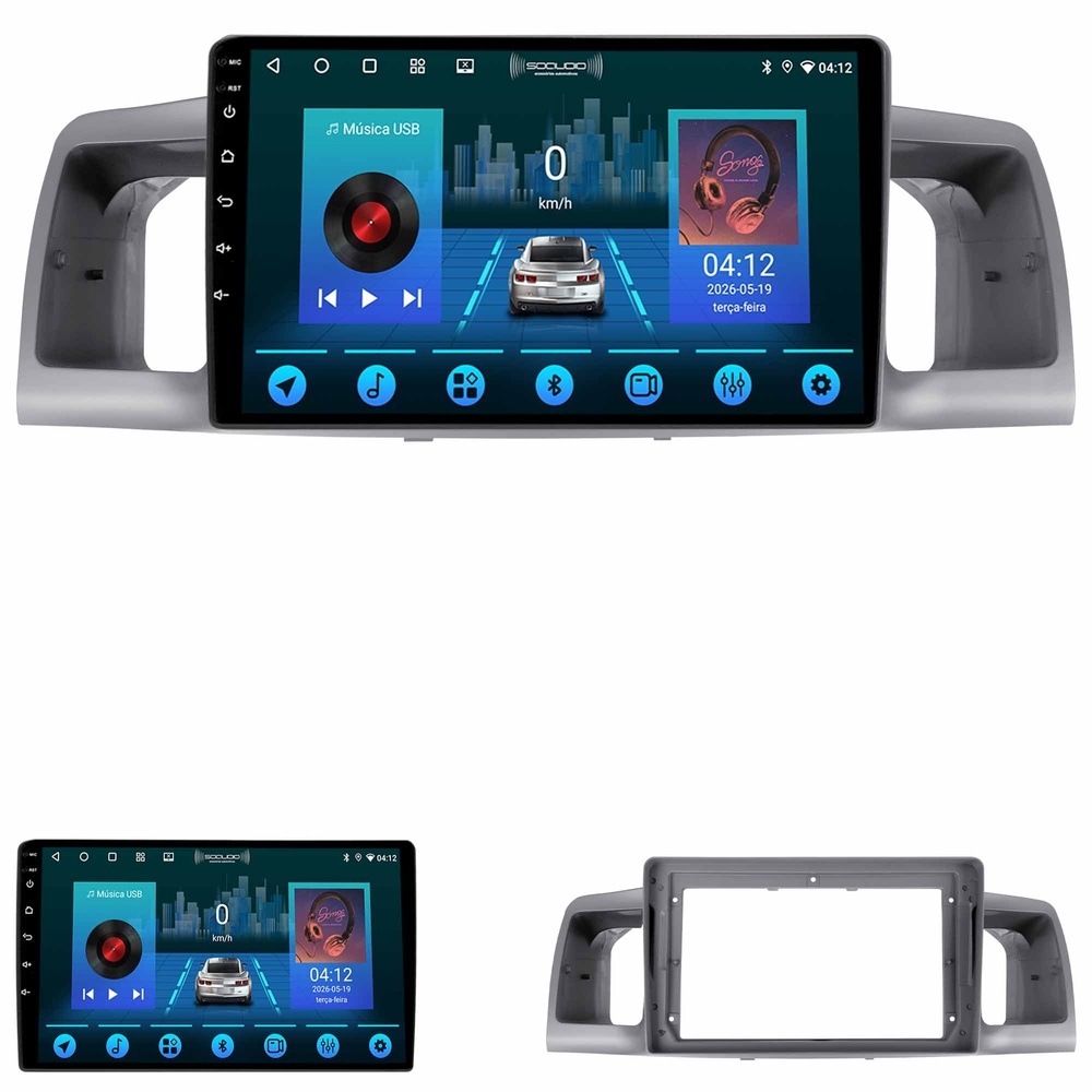 Multimídia Corolla Fielder 2003 A 2008 Preto 64gb Carplay Android Gps Bluetooth 9 Polegadas