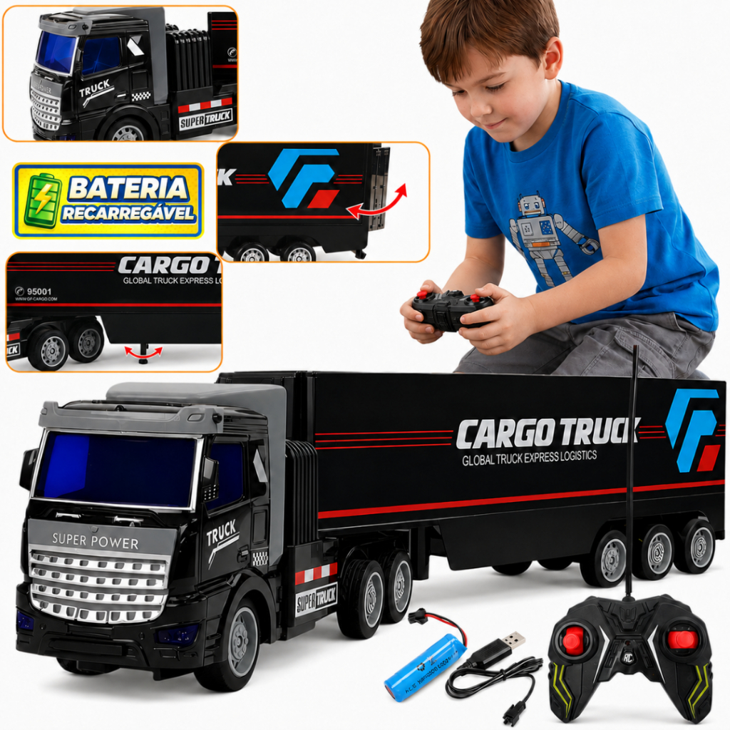 Caminhão de Controle Remoto Grande Recarregável Brinquedo Menino Carreta