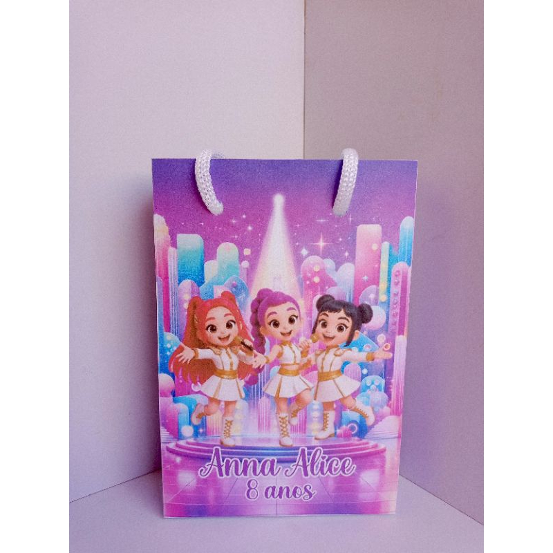 Sacolinha Personalizada Huntrix Guerreiras do K-Pop Lembrancinhas Festa infantil Sacola Surpresa PEGUE E MONTE