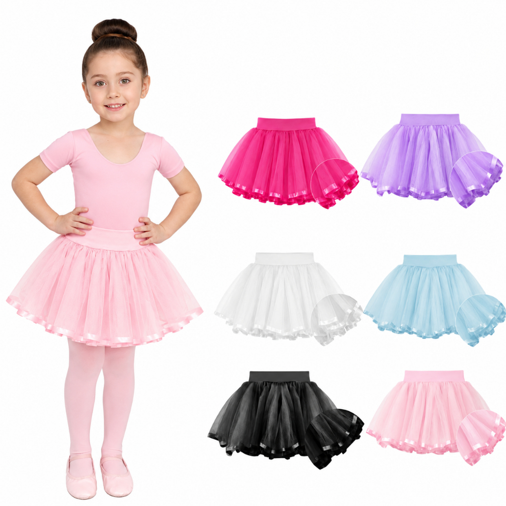 Saia De Tule Tutu Bailarina Volumosa 4 Camadas Detalhe Cetim Ballet Infantil