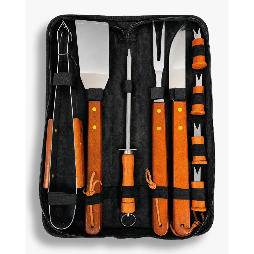Kit Para Churrasco Completo Com 10 Acessórios Inox Maleta Conjunto Talheres Presente